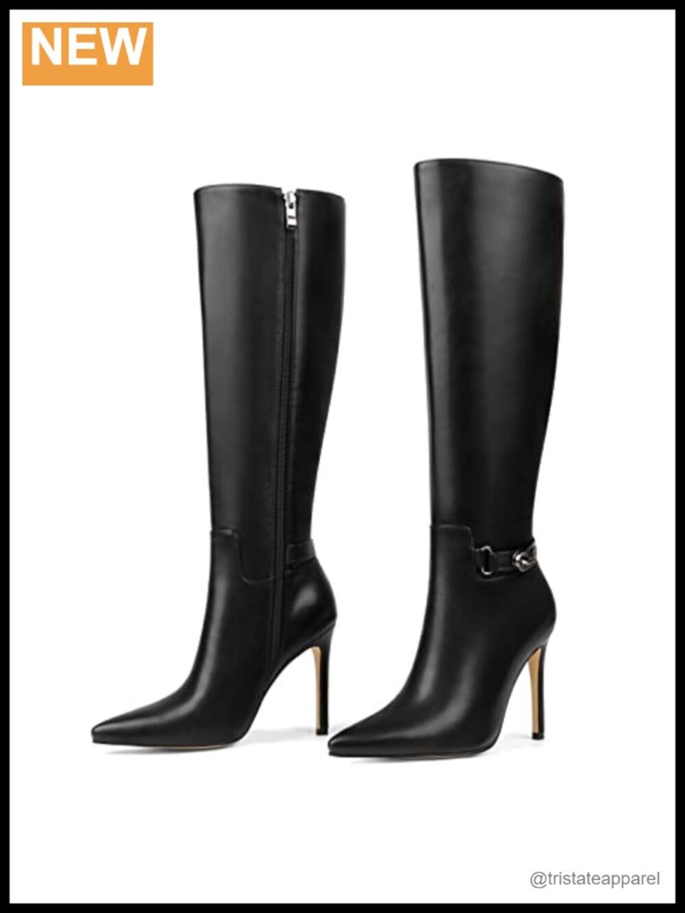 Women's Knee High Boots Pointed Toe Stiletto Heel Faux Leather Slouch Buckle
